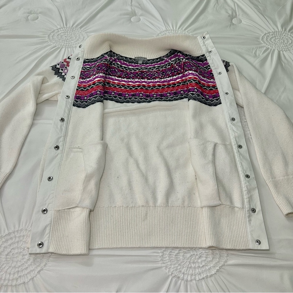 Talbots Thermolite Sweater Jacket Modern Fair Isle Snap Front Cardigan Sz Small - Picture 14 of 16